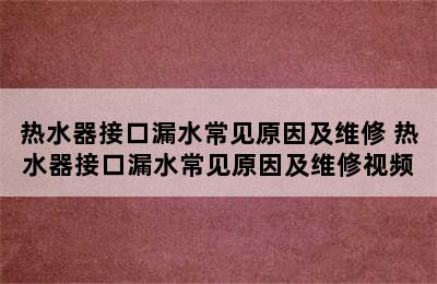 热水器接口漏水常见原因及维修 热水器接口漏水常见原因及维修视频